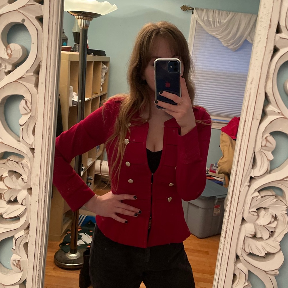 White House Black Market Red Military Ponte Jacket